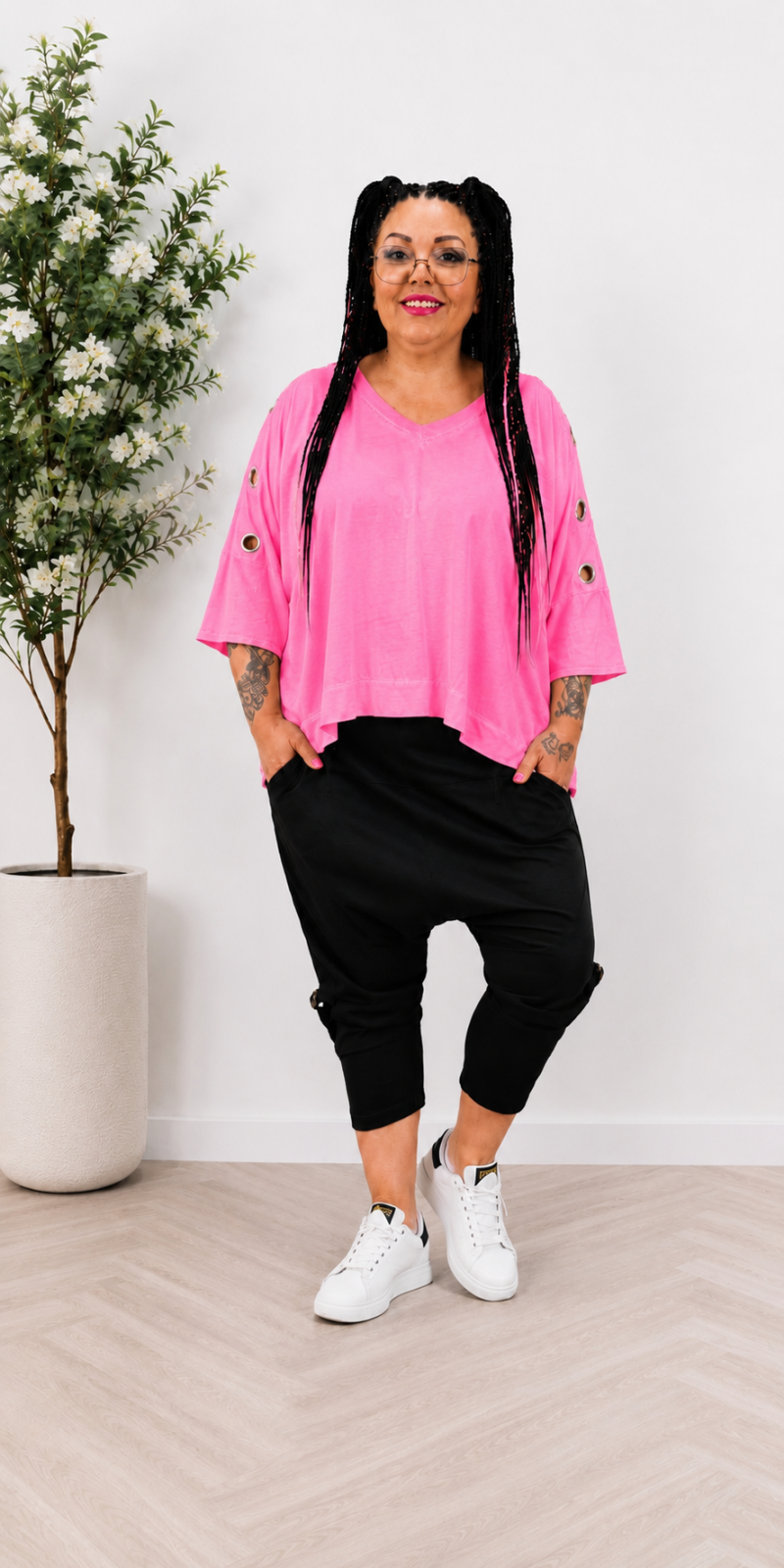 Shirt Ösen Neonpink