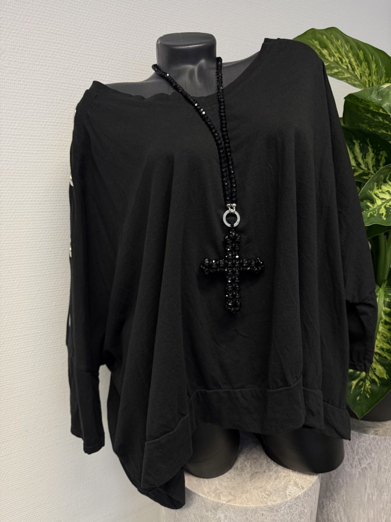 Shirt Ösen Schwarz