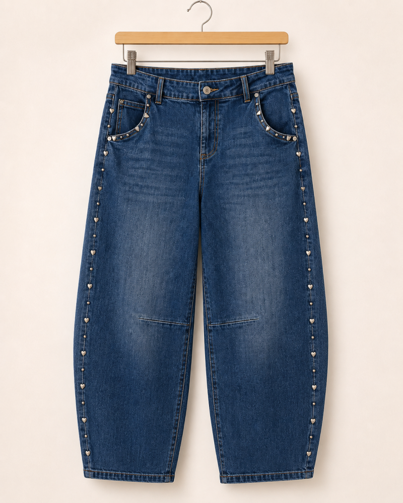 Jeans S.Woman Damen Barrel-Jeans mit Herz-Nieten