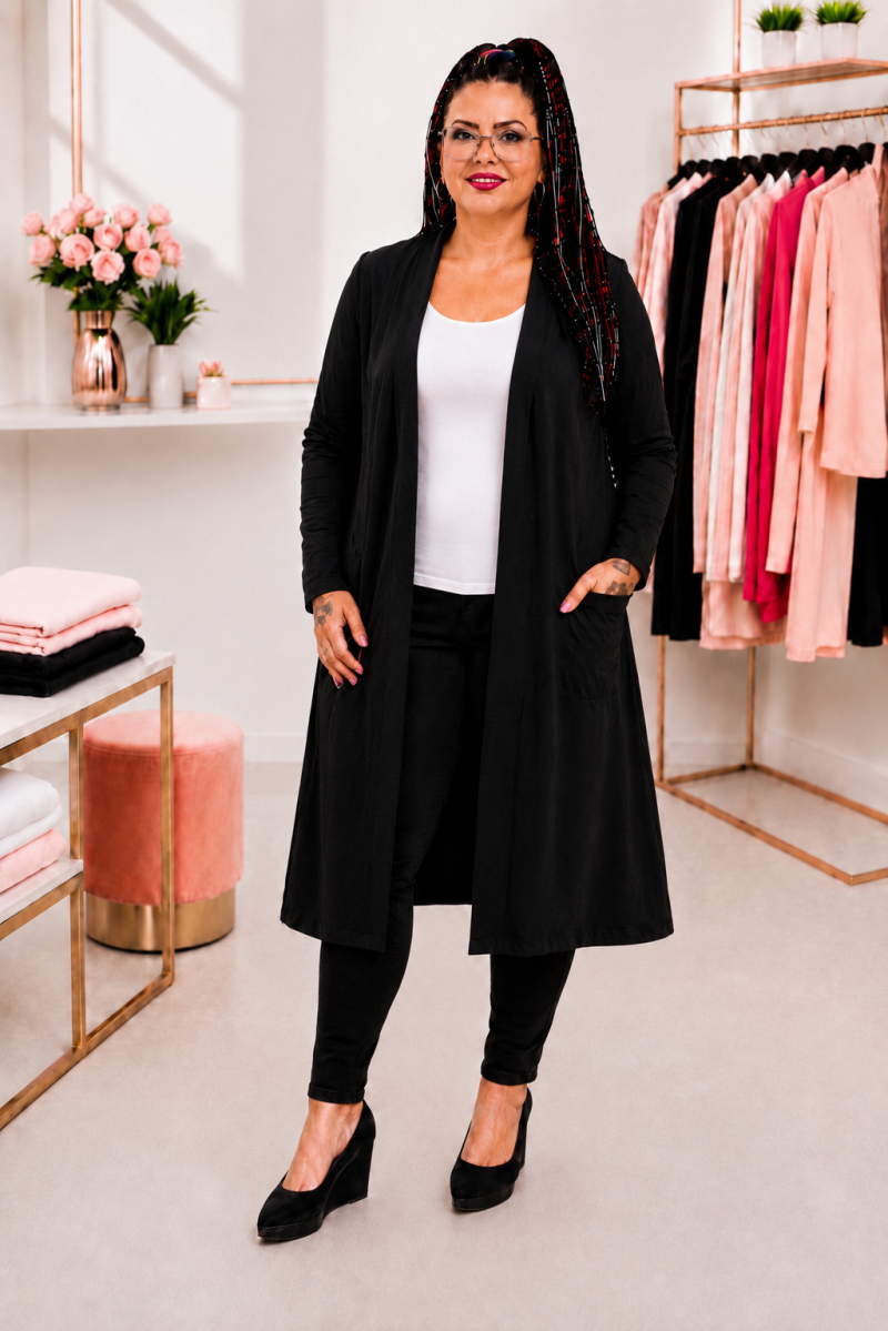Mantel Longcardigan Schwarz Uni
