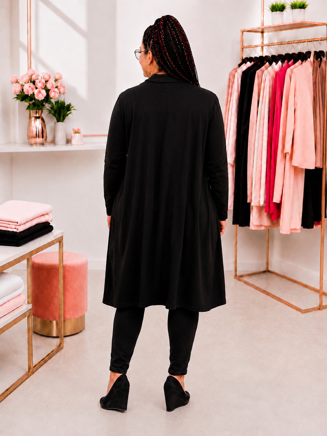 Mantel Longcardigan Schwarz Uni – Bild 3