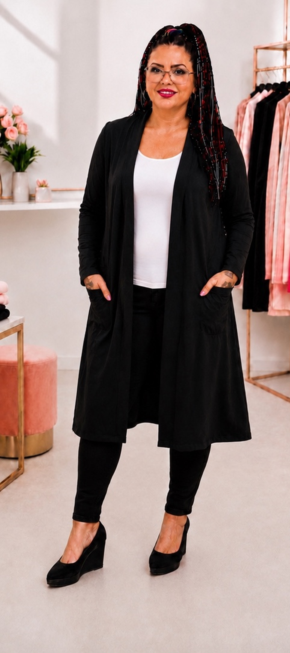 Mantel Longcardigan Schwarz Uni – Bild 4