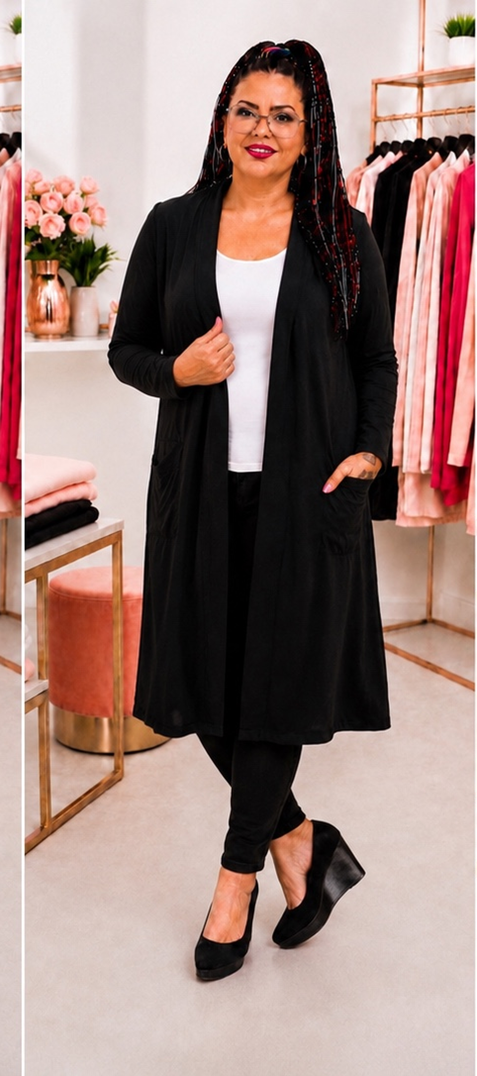 Mantel Longcardigan Schwarz Uni – Bild 5