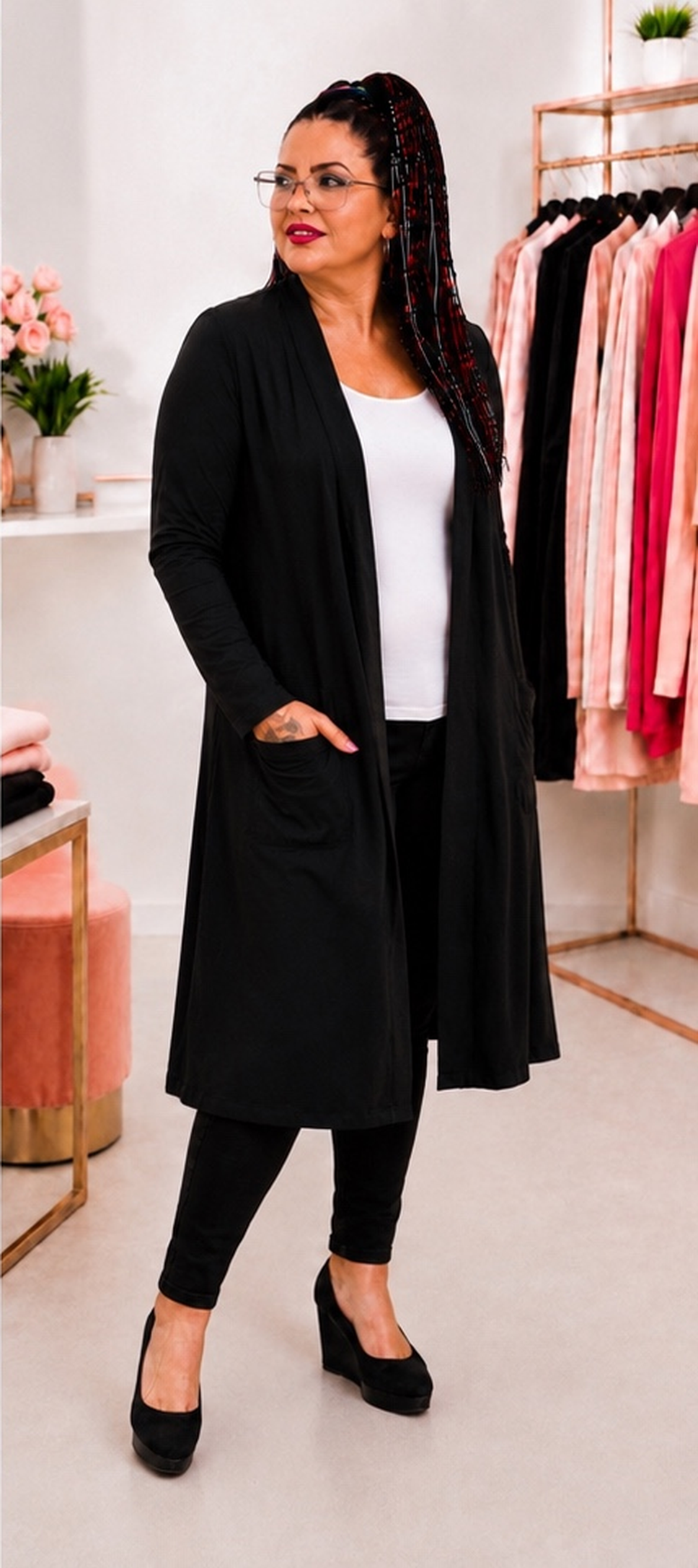 Mantel Longcardigan Schwarz Uni – Bild 6
