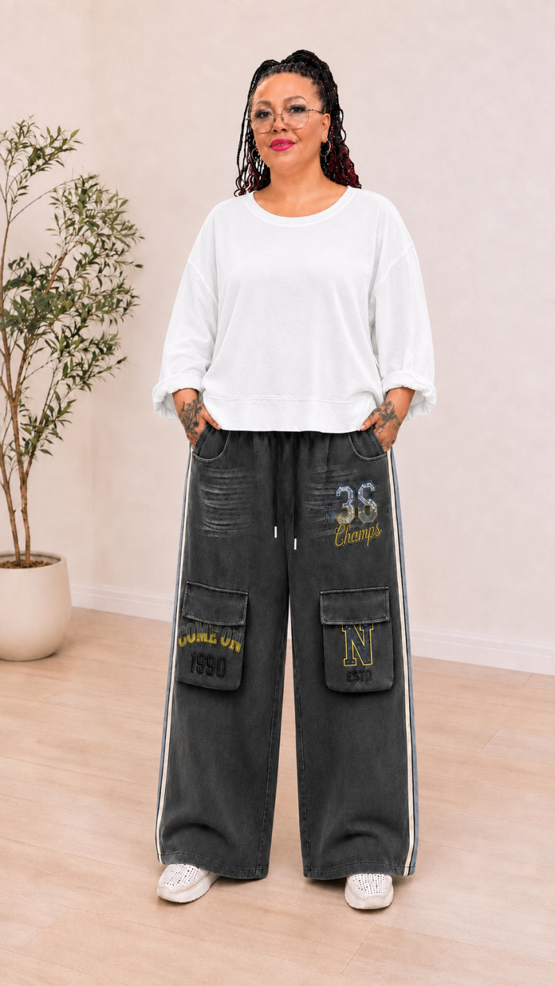 Wide-Leg-Cargohose im Vintage-Look
