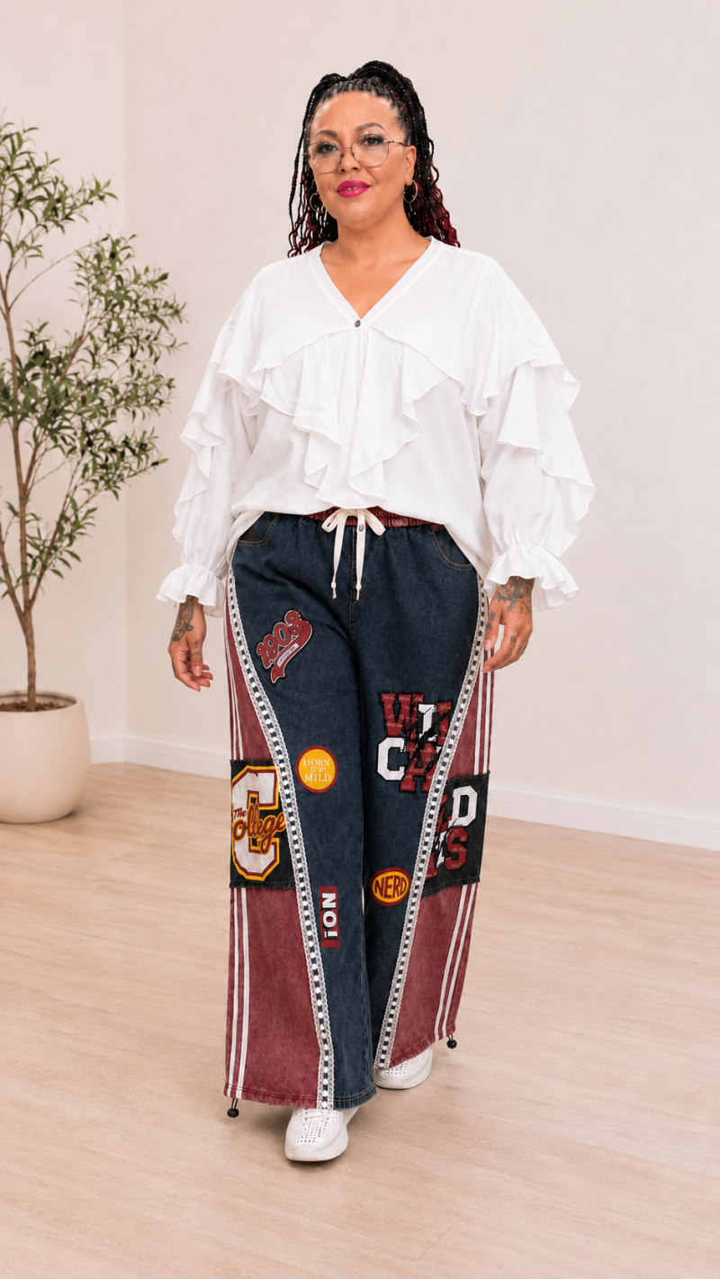 Statement-Patchwork-Hose im College-Style